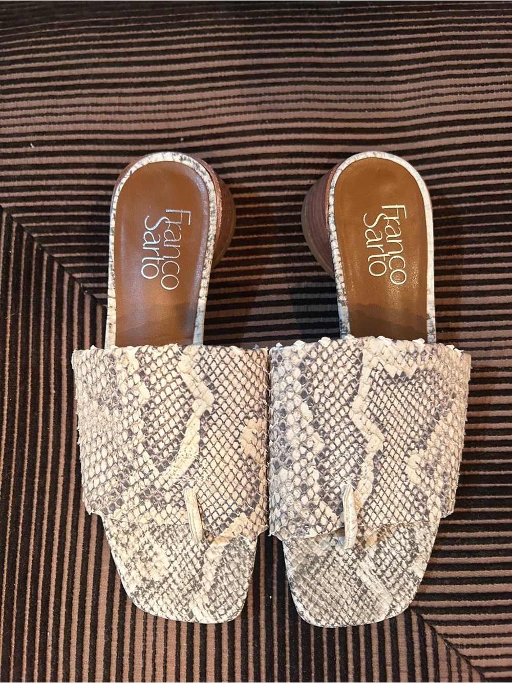 Franco Sarto Neutral Snake-Print Slide Mules